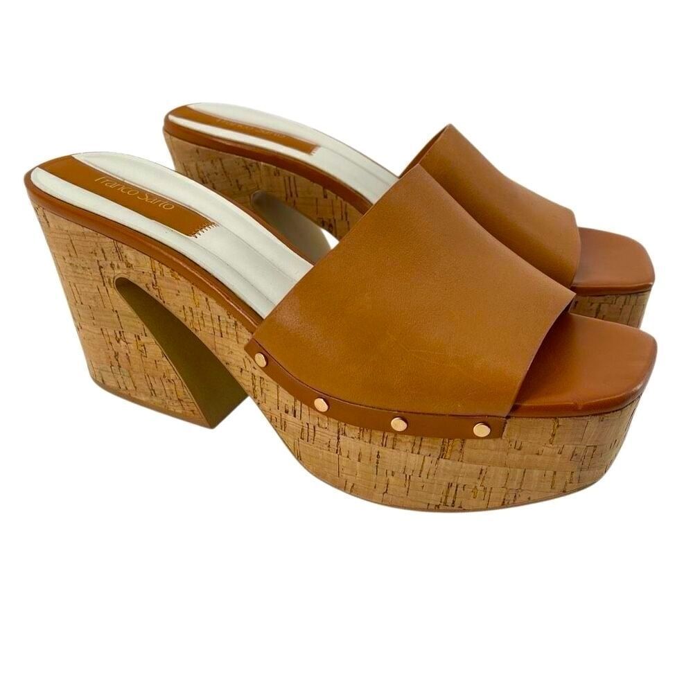Franco Sarto Damara Tan Leather Cork Platform Slide Sandals – Size 10M